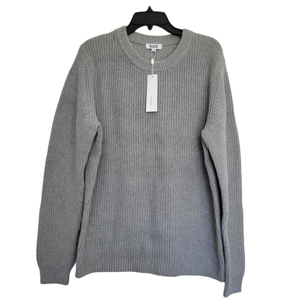 Crew Neck Cotton Chunky Gray Sweater Men Size Large L